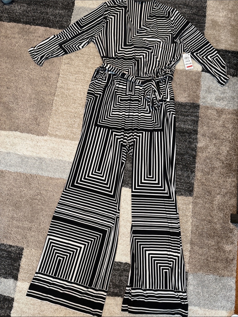 INC International Concepts jumpsuit, geometric black and white, size L NWT!